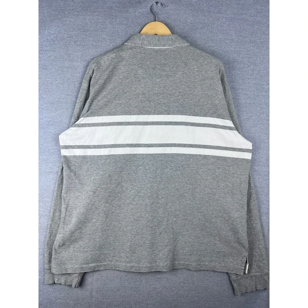 Polo Ralph Lauren Mens XXL Grey White Striped Long Sleeve Polo Shirt‎ Cotton